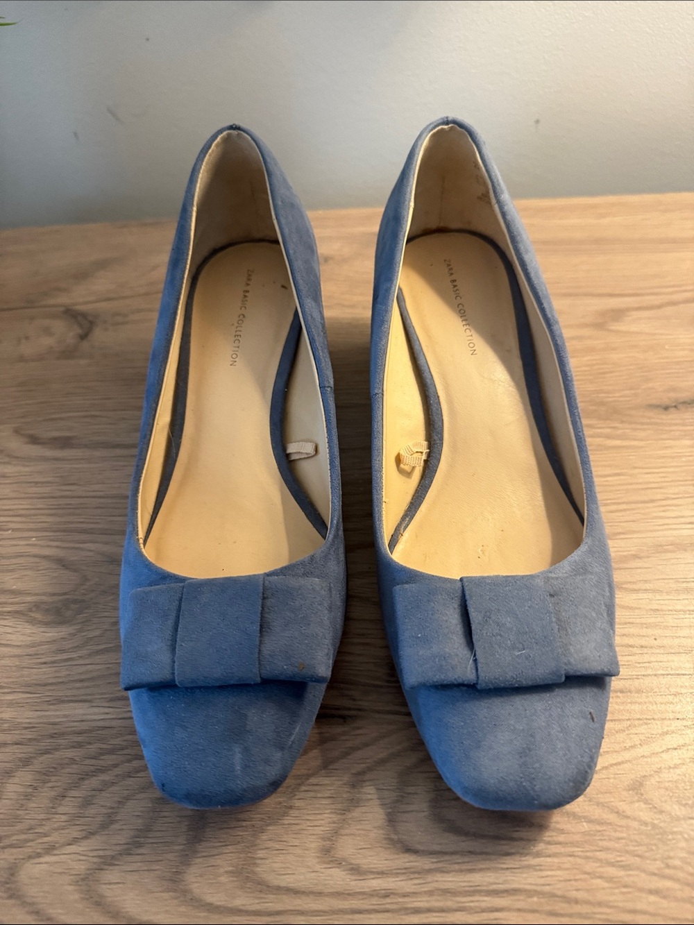 Zara Powder Blue Suede Bow Loafers